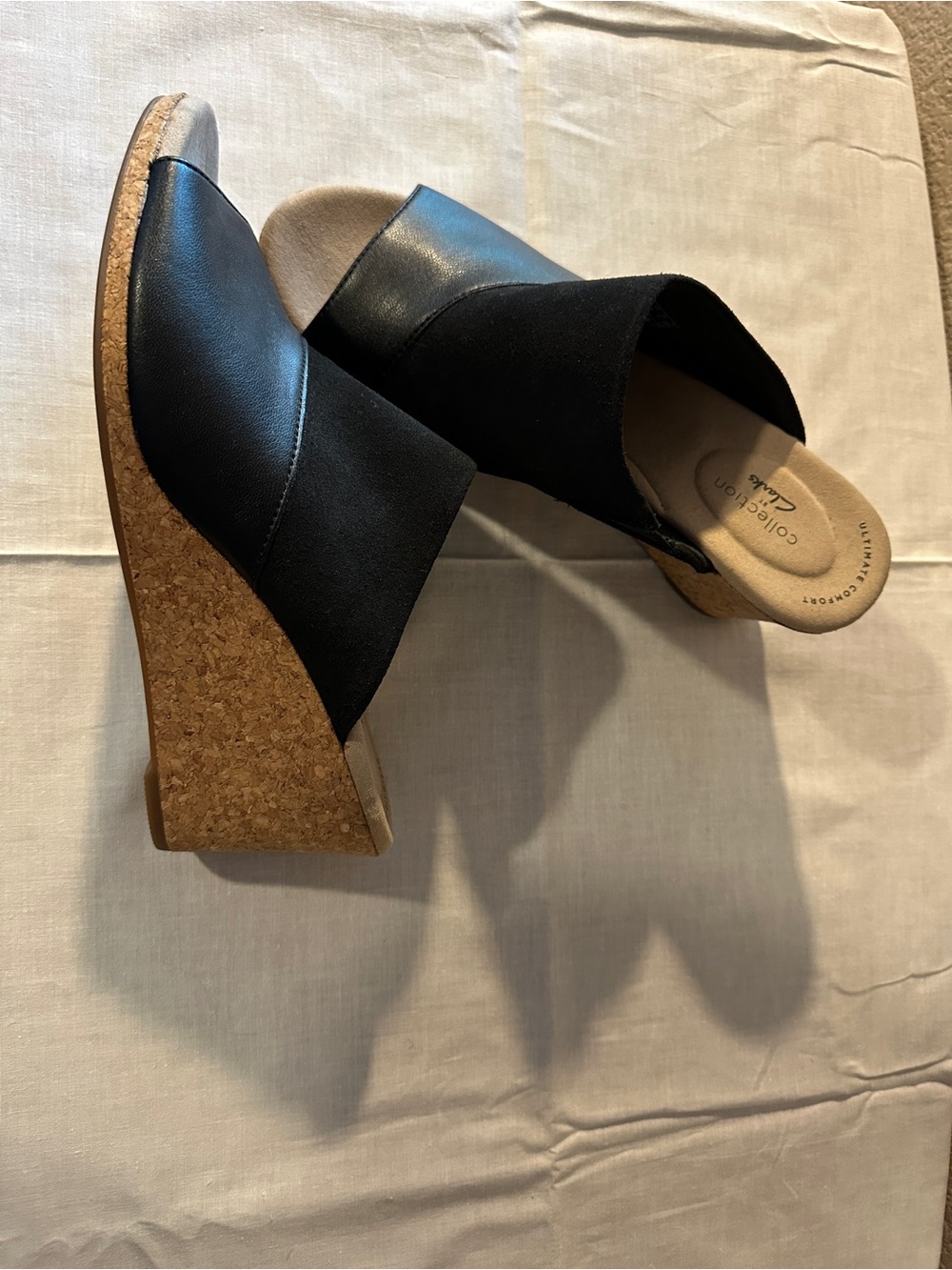 Clarks Lafley Wave Black Cork Wedge Slide Sandals — Women’s Size 9.5 Medium - Picture 3 of 10